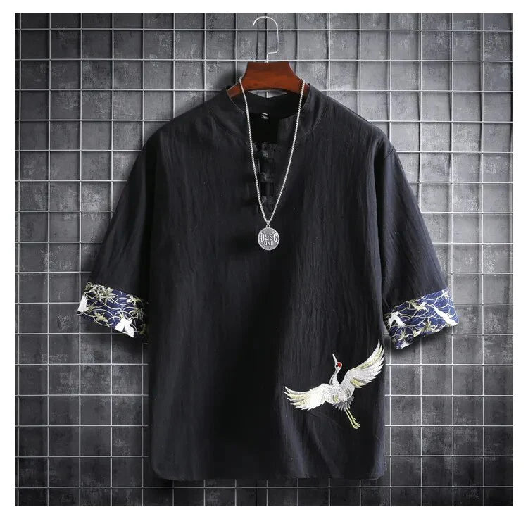 White Crane Chinese Style Shirt for Men - gallery