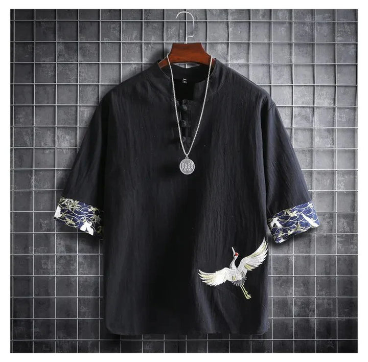 White Crane Chinese Style Shirt for Men - gallery