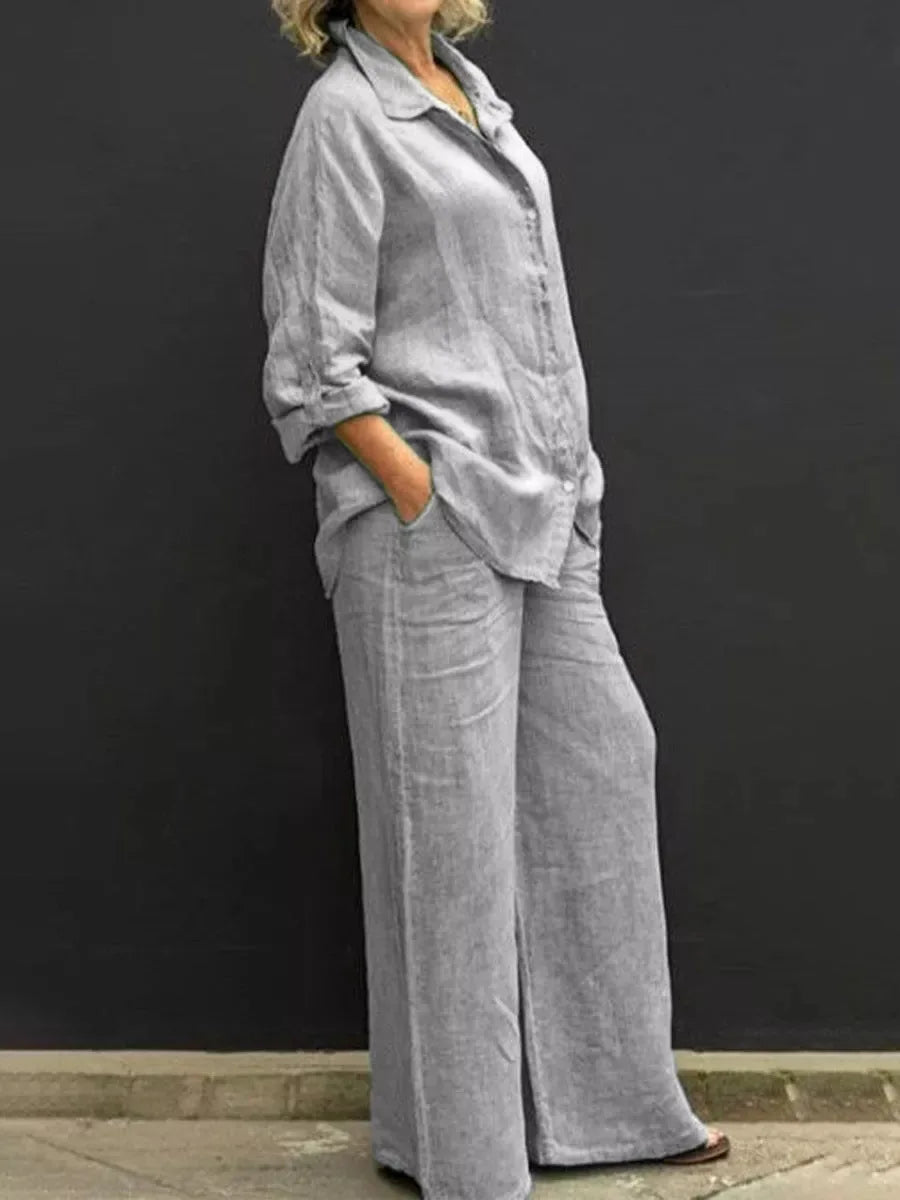 Cotton Two-Piece Co-ord with Long Top and Wide Trousers