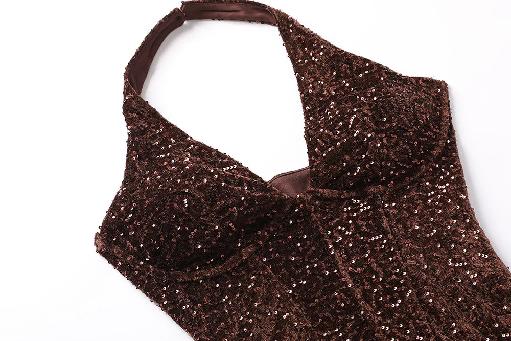 Virella Halter Neck Sequin Maxi Dress for Women - gallery