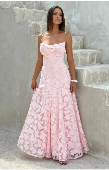 Celestienne a-Line Maxi Dress with Open Back Detail for Women