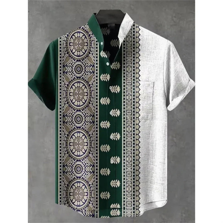 Summer Stand-Up Collar Short Sleeve Shirt for Men - gallery