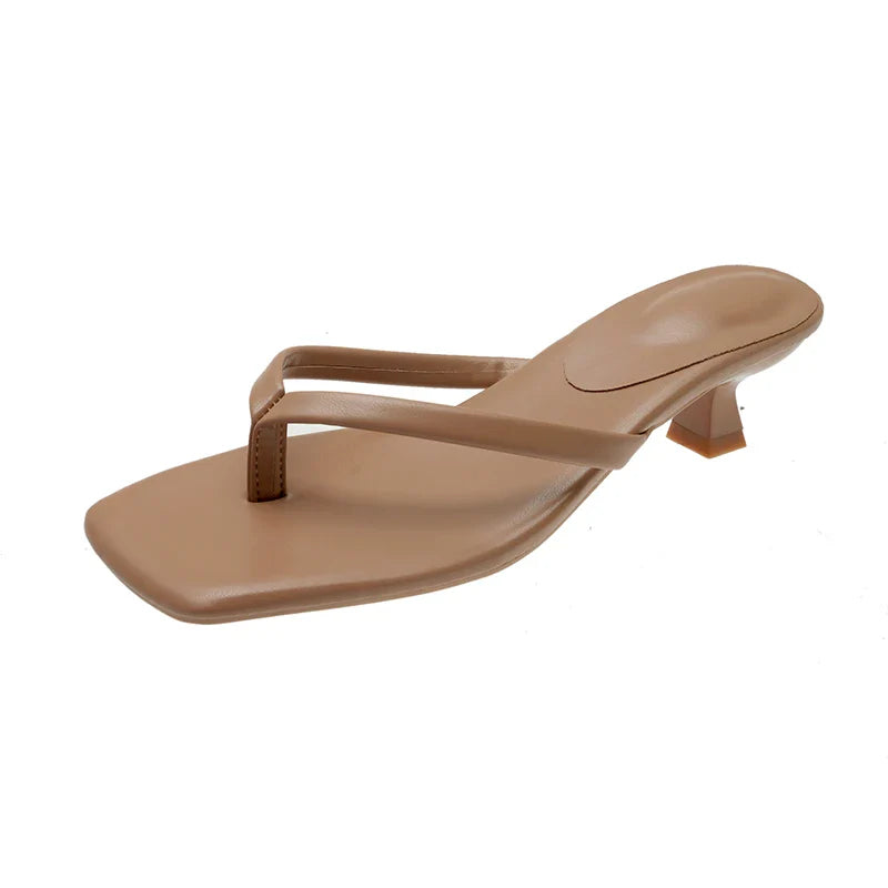 Kitten Heel Slip On Sandals for Women - Camel