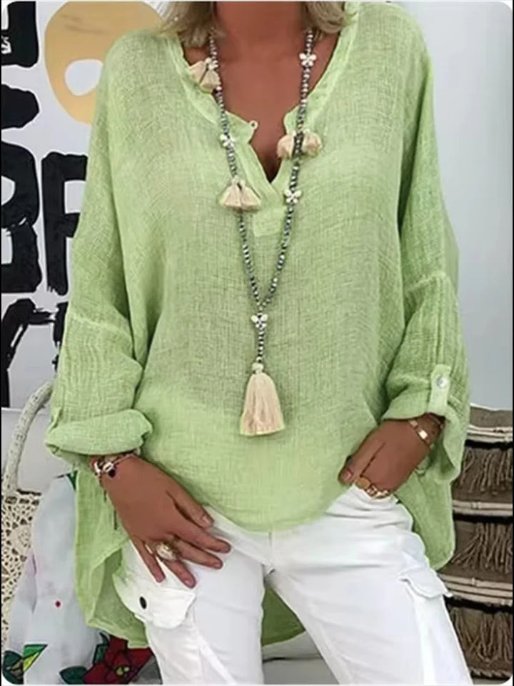 V-Neck Long Sleeve Top for Women - Green