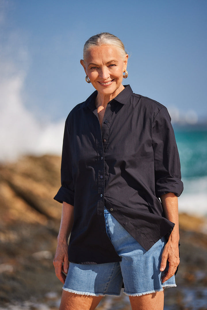 Sam Cotton Poplin Shirt in Black Top for Women - gallery