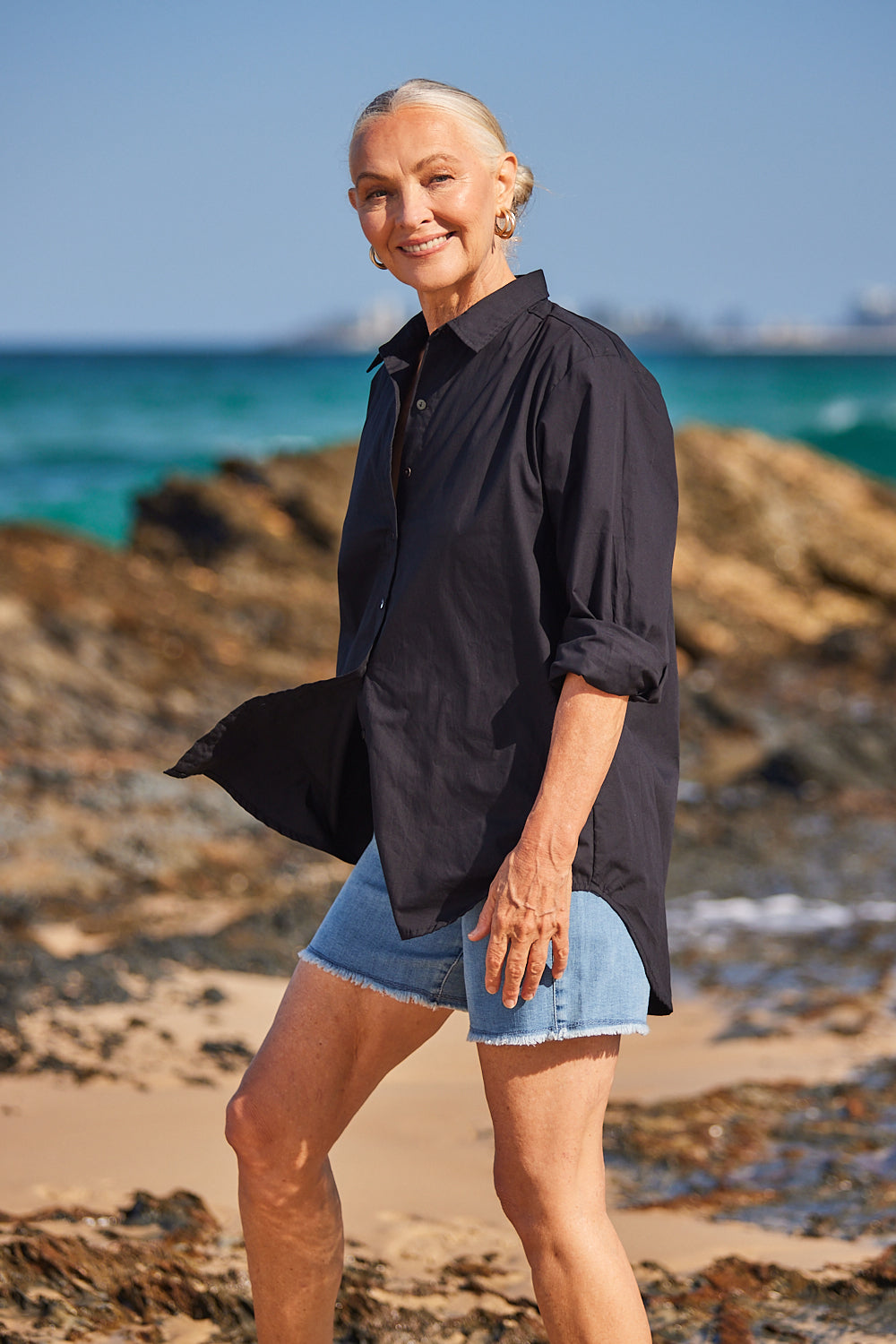 Sam Cotton Poplin Shirt in Black Top for Women - gallery