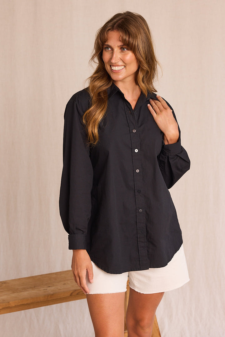 Sam Cotton Poplin Shirt in Black Top for Women