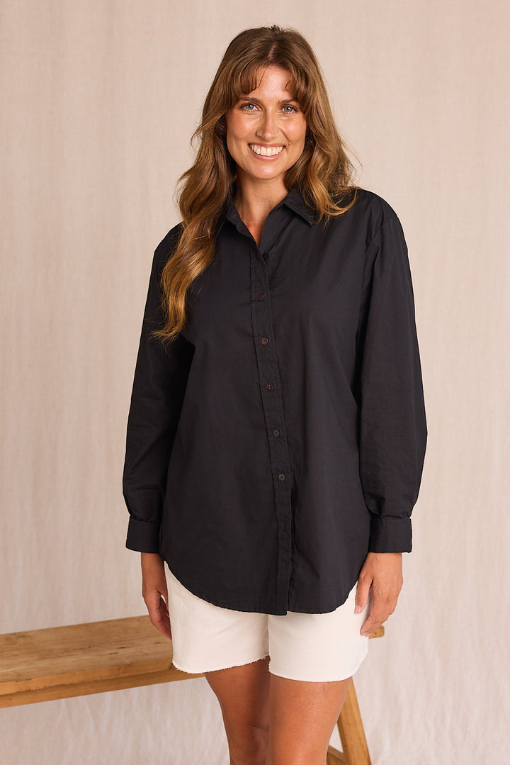 Sam Cotton Poplin Shirt in Black Top for Women - gallery