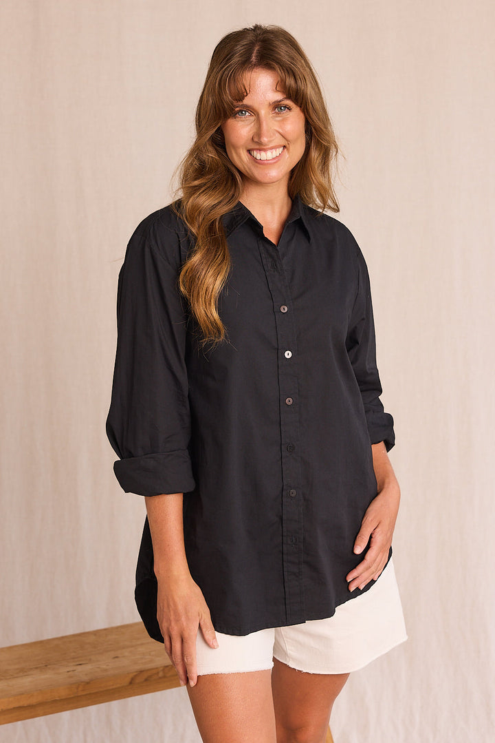Sam Cotton Poplin Shirt in Black Top for Women - gallery