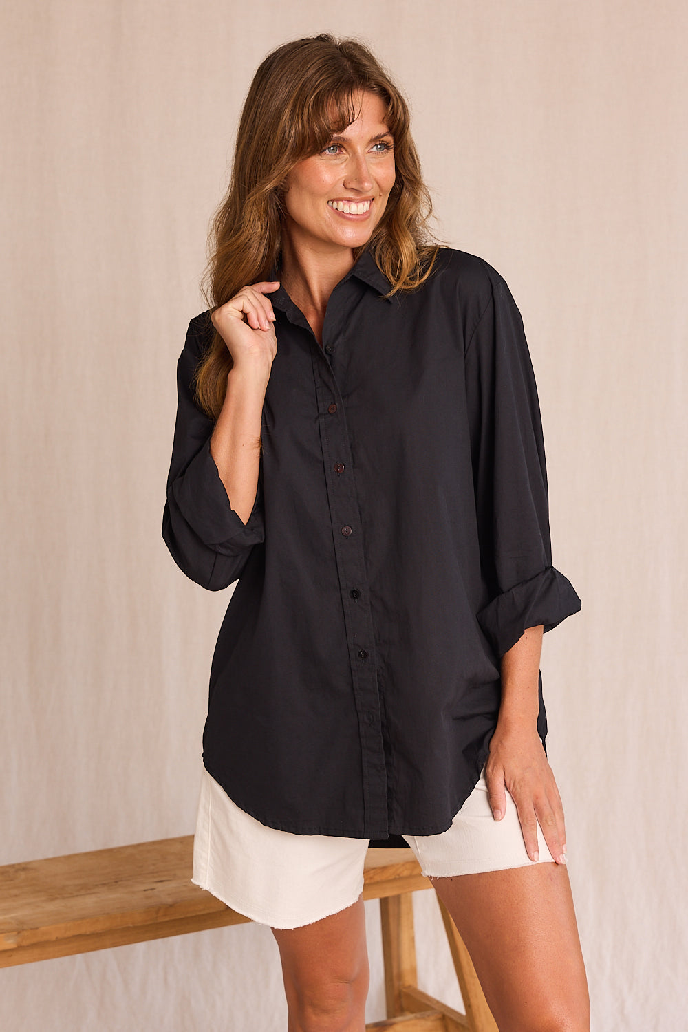 Sam Cotton Poplin Shirt in Black Top for Women - gallery
