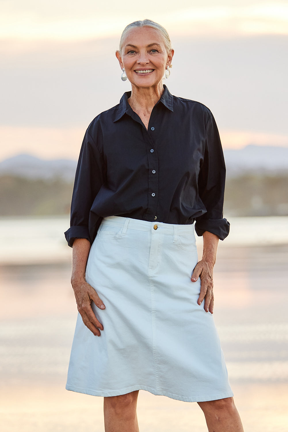 Sam Cotton Poplin Shirt in Black Top for Women - gallery