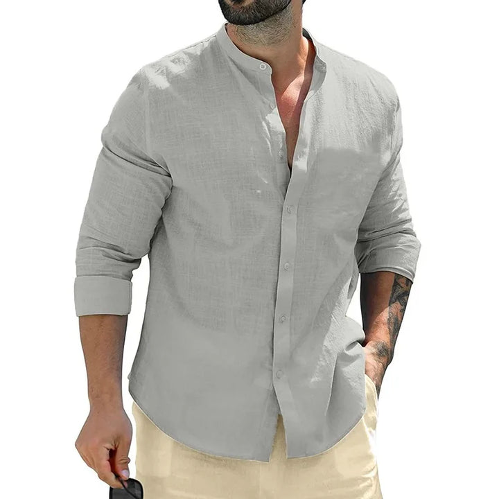 Long Sleeve Cotton Shirt for Men - Grey