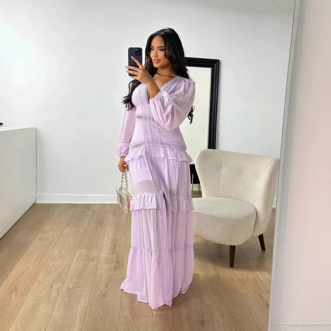 Seralyn Tiered Maxi Dress with Long Sleeves for Women - Purple