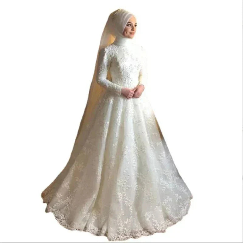 Modest Long Sleeve Wedding Gown with Embroidered Detail