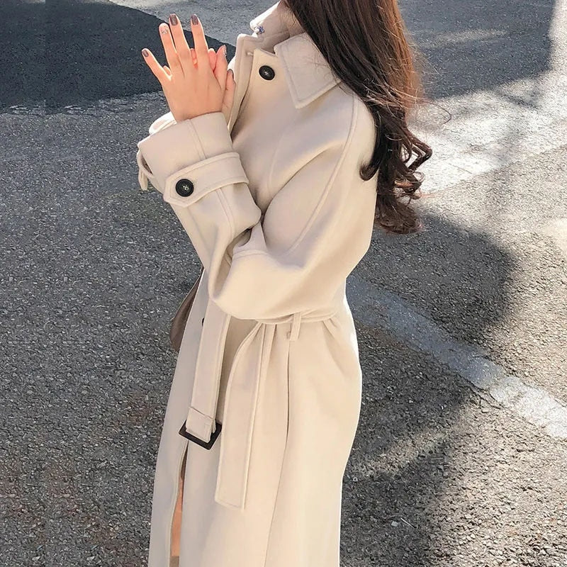 Long Wrap Overcoat with a Structured Shell for Women