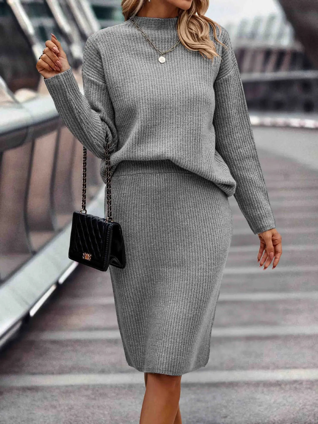 Fine Rib Knit Co-ord Jumper and Skirt Set for Women