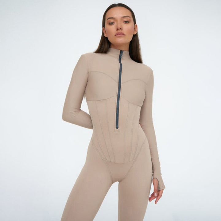 Long Sleeve High Collar Bodysuit with Front Zip