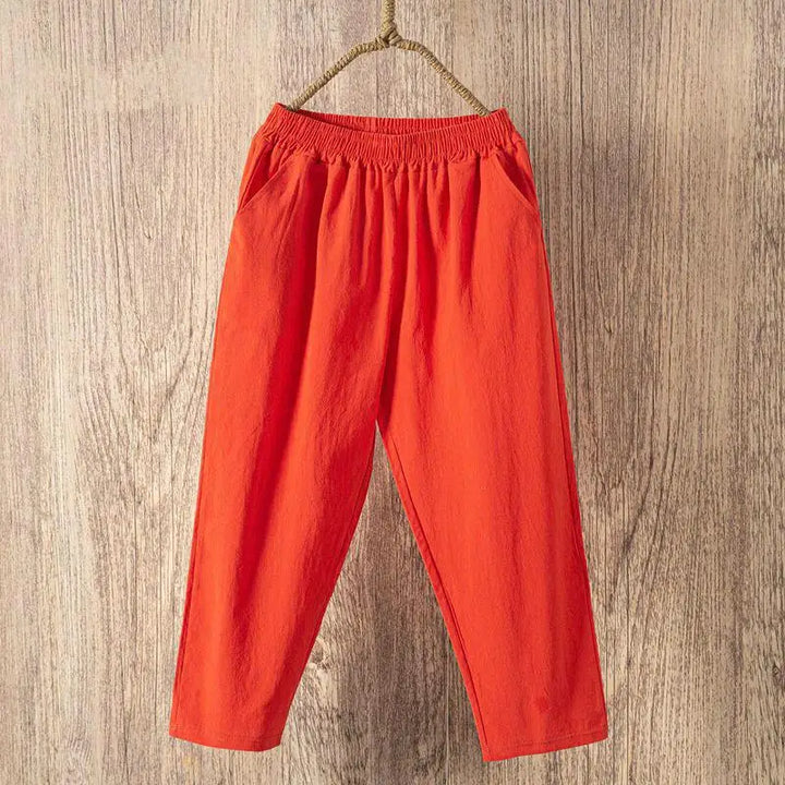 Casual Cotton and Linen Harem Pants for Women - Orange