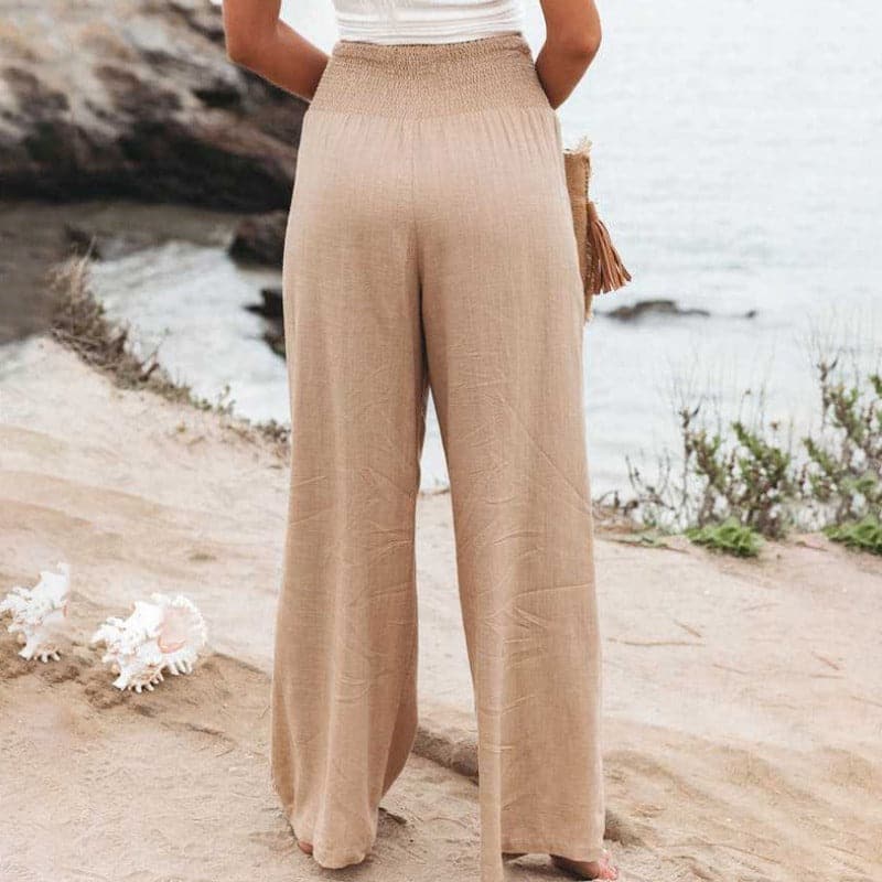 Wide Leg Trousers with Mid-Rise Waistband for Women