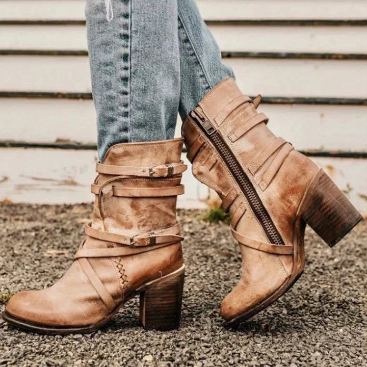 Retro-Style Block-Heel Suede Ankle Boots for Women