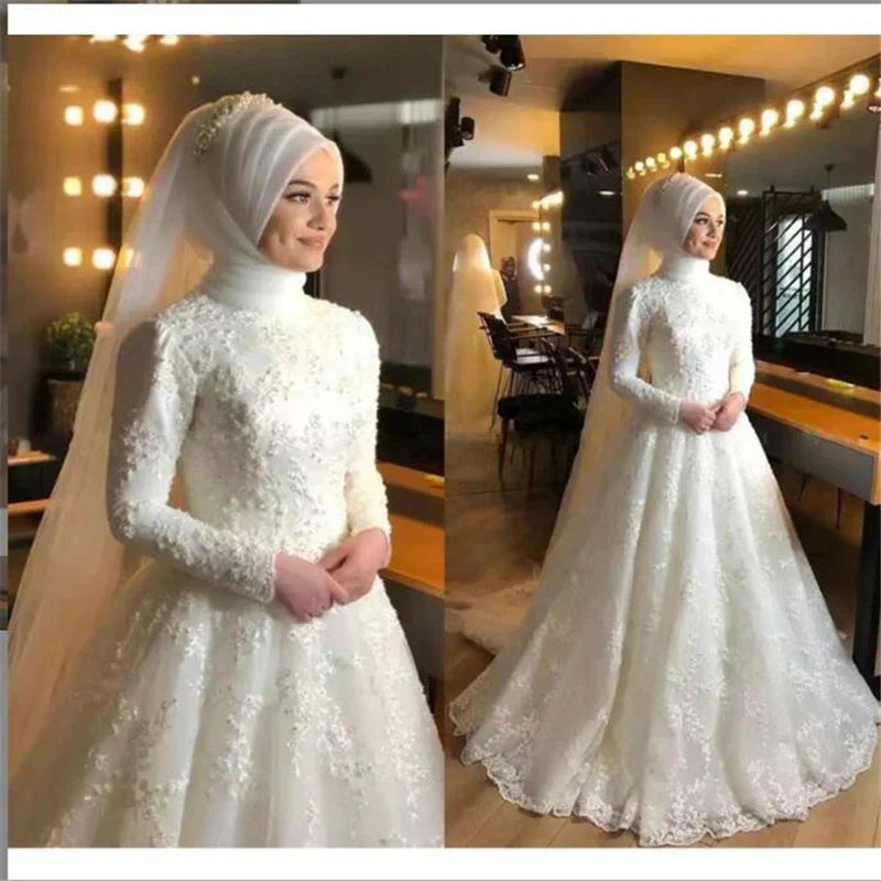 Modest Long Sleeve Wedding Gown with Embroidered Detail