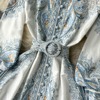 Floral A-Line Dress Featuring a Cinched Waist Belt