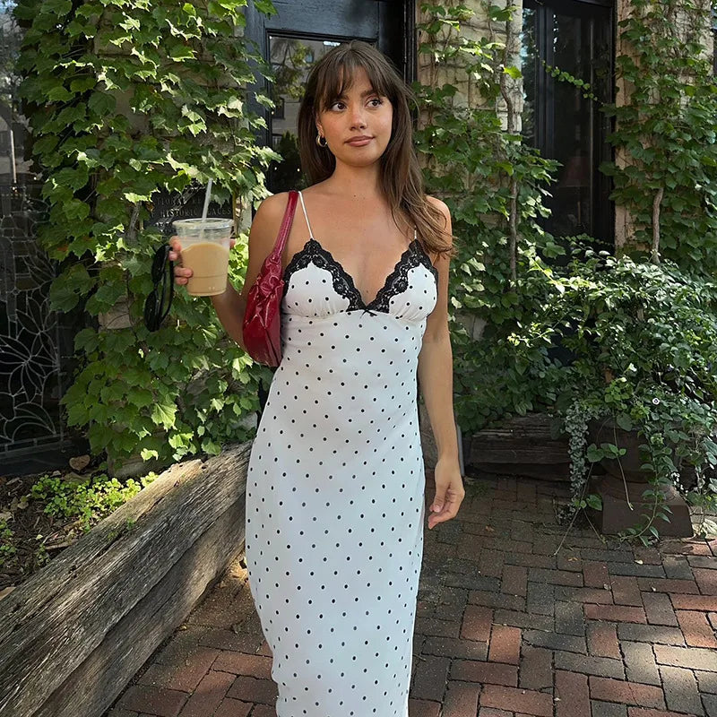 Kendall Lace Trim Polka Dot Maxi Dress for Women - gallery
