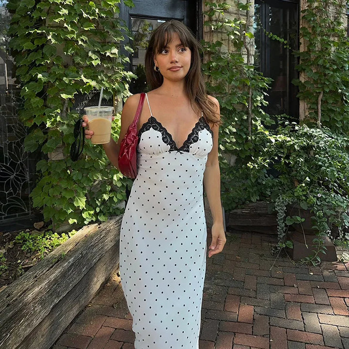 Kendall Lace Trim Polka Dot Maxi Dress for Women - gallery
