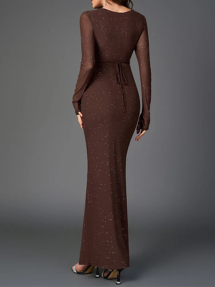 Vireya Long Sleeve Glitter Maxi Dress for Women - gallery