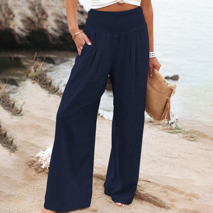 Wide Leg Trousers with Mid-Rise Waistband for Women