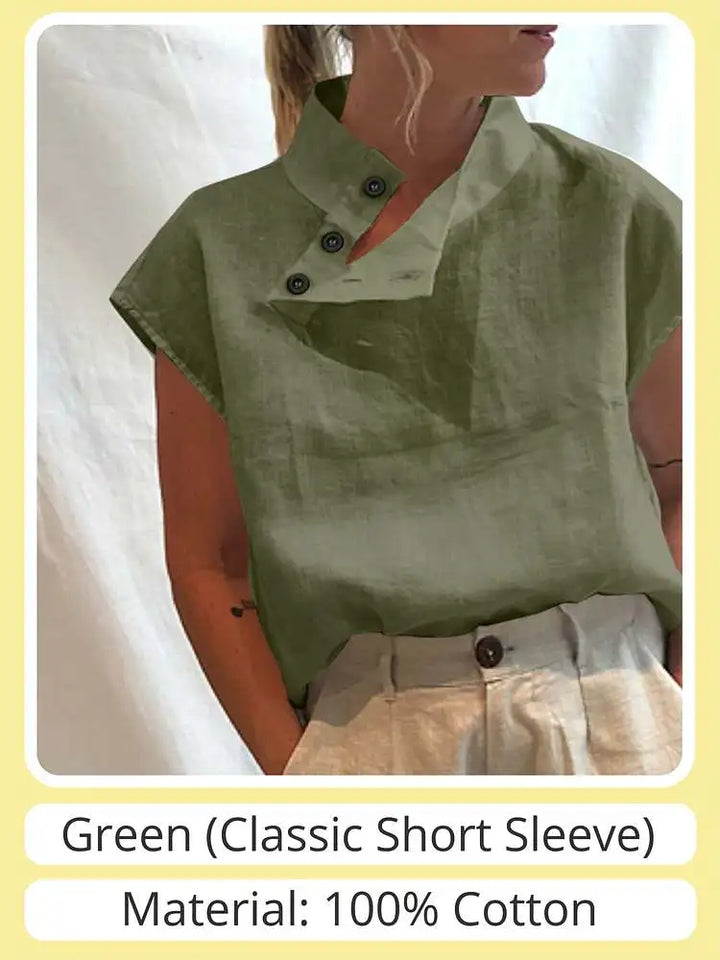Stylish Cotton Linen Summer Blouse for Women - Green