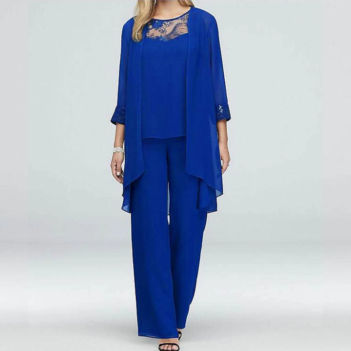Chiffon Three-Piece Cardigan, Top and Trouser Set