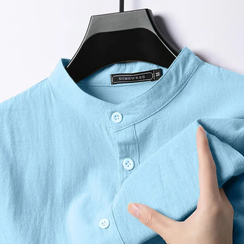 Lightweight Linen and Cotton Shirt for Men - Sky Blue