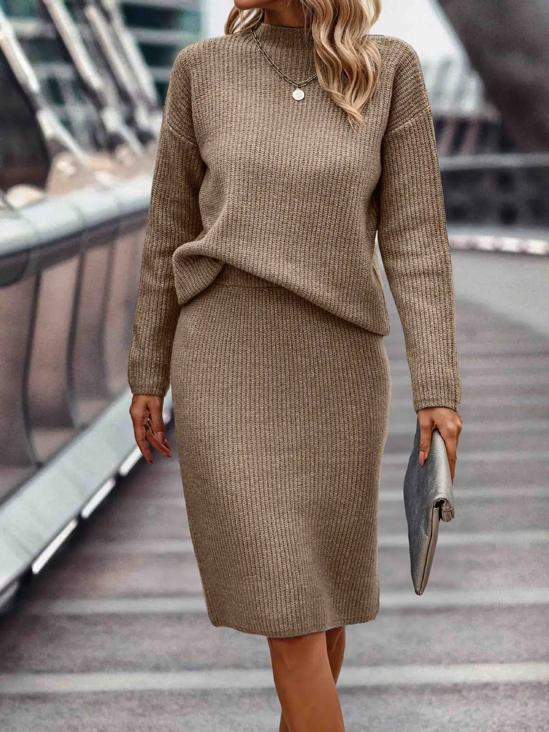 Fine Rib Knit Co-ord Jumper and Skirt Set for Women