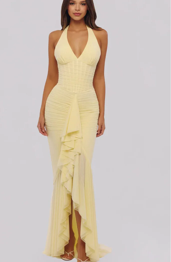 Soleya Halter Neck Ruched Maxi Dress for Women - gallery