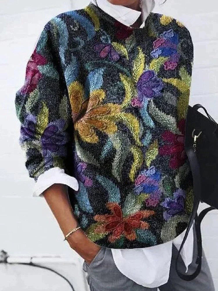 Graphic Print Knit Jumper with a Relaxed Silhouette