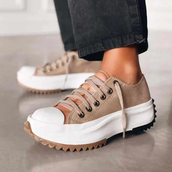Platform Trainers with Canvas Upper and Leather Patch