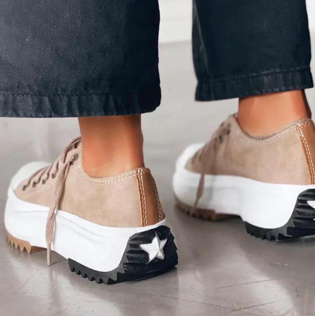 Platform Trainers with Canvas Upper and Leather Patch