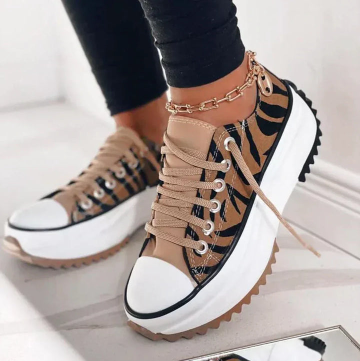 Platform Trainers with Canvas Upper and Leather Patch
