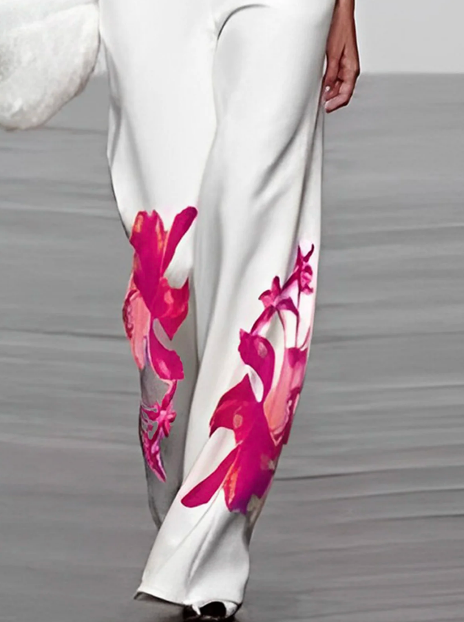 Floral Turtleneck and Wide-Leg Trouser Set for Women