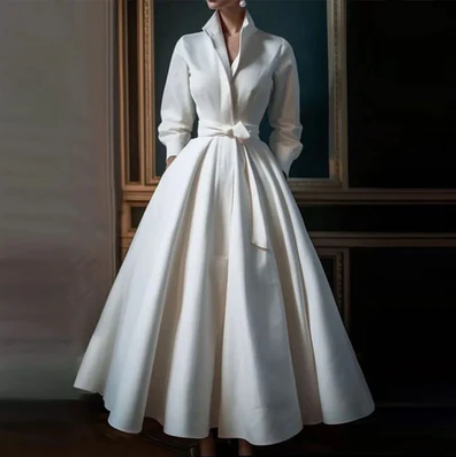 White Maxi Dress with Sweeping Floor-Length Skirt
