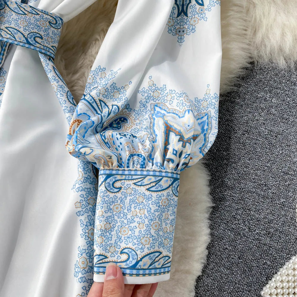 Floral A-Line Dress Featuring a Cinched Waist Belt