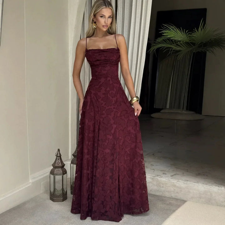Celestienne a-Line Maxi Dress with Open Back Detail for Women - Claret
