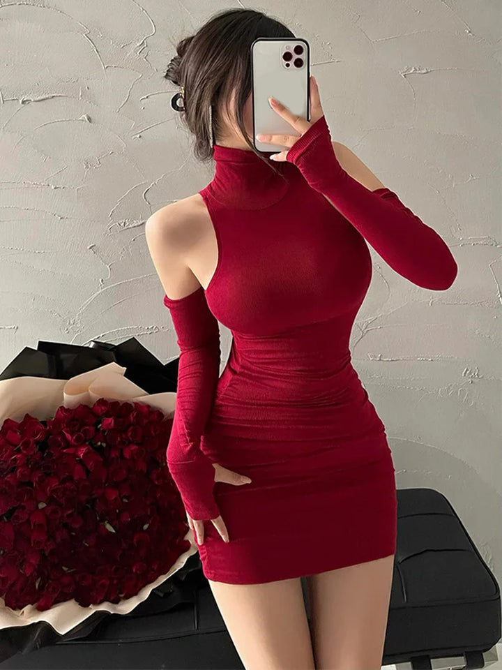 Summer Sexy High Neck Tight Dress for Women - Red