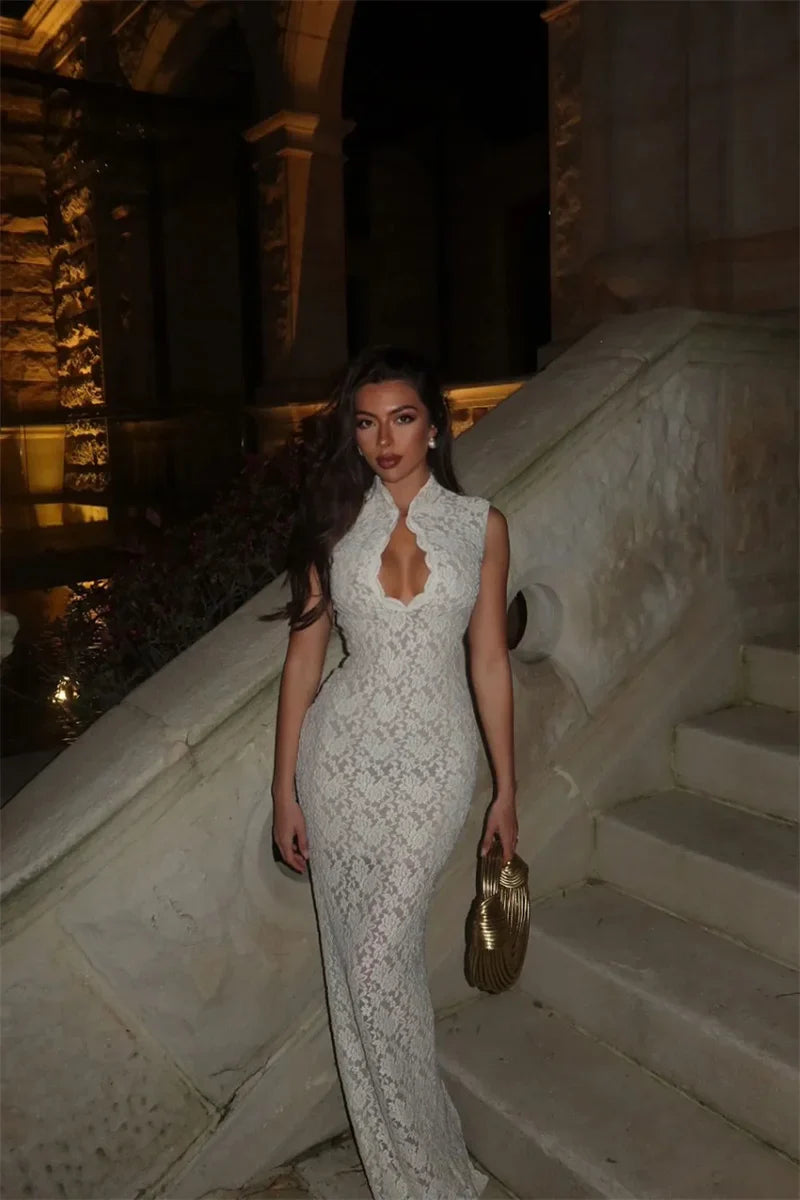 Calyra Lace High Neck Maxi Dress for Women - gallery