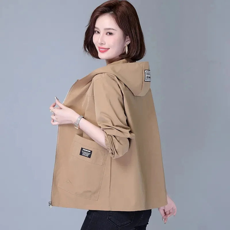 Jackets Hooded Summer Sun-Proof Zipper Trench Coats Loose Windbreaker Solid