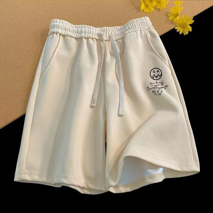 Oversized Wide-Leg Sports Shorts for Men - Apricot