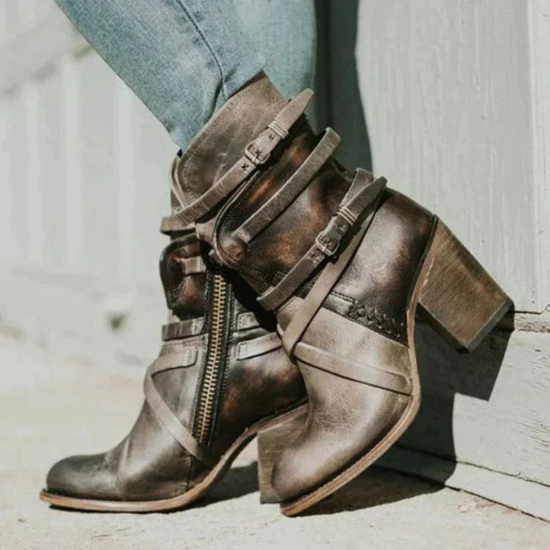 Retro-Style Block-Heel Suede Ankle Boots for Women