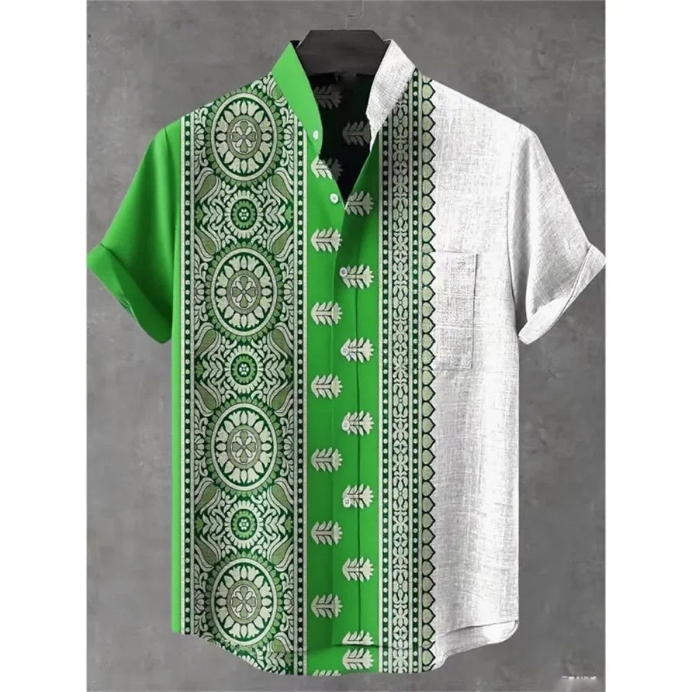 Summer Stand-Up Collar Short Sleeve Shirt for Men - gallery