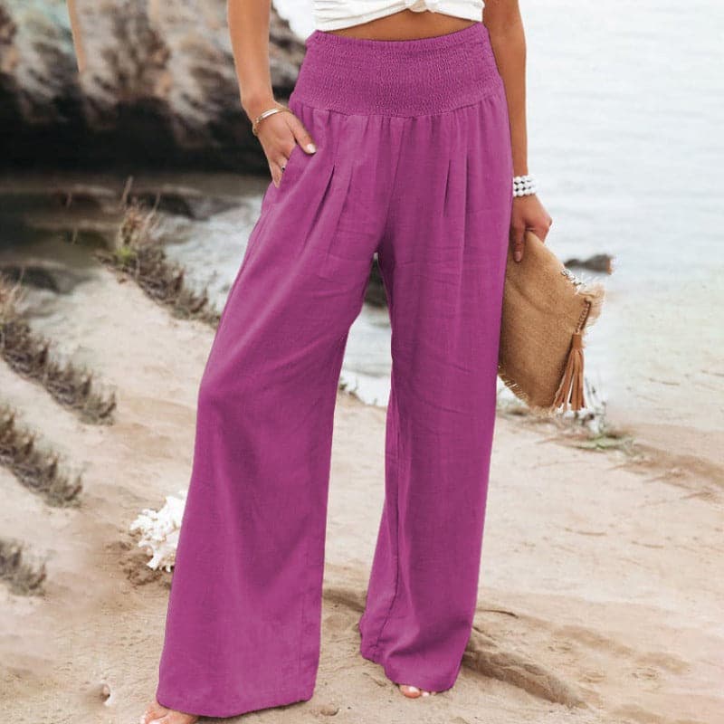Wide Leg Trousers with Mid-Rise Waistband for Women